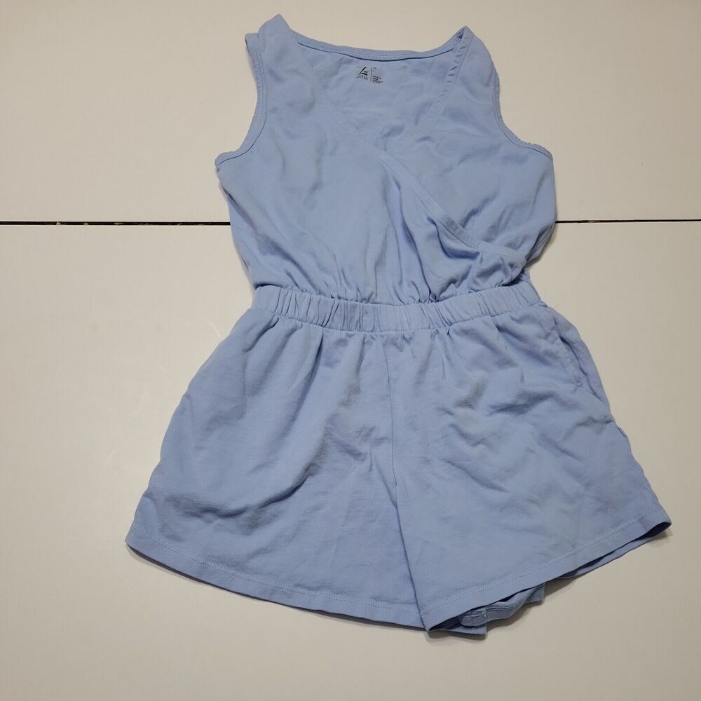 Zelle Outfit Girl 12 Jumpsuit Cotton Blue One-Piece Romper Elastic Waist Comfort